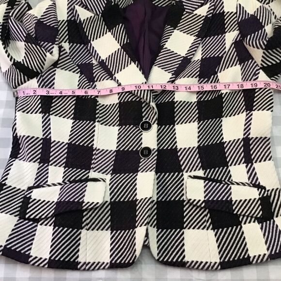 INSIGHT blazer acrylic blend wool tweed plaid ecru checker white black purple 16 - Picture 9 of 14